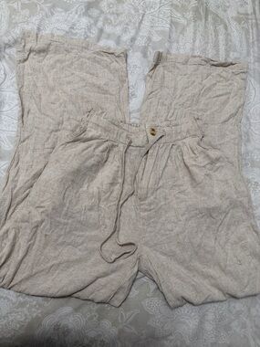 Casual Drawstring Linen-Texture Pants in Light Natural